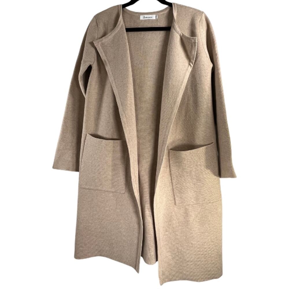 Anrabess Beige Tight Knit Tunic Open Cardigan Wrap Sweater Size S